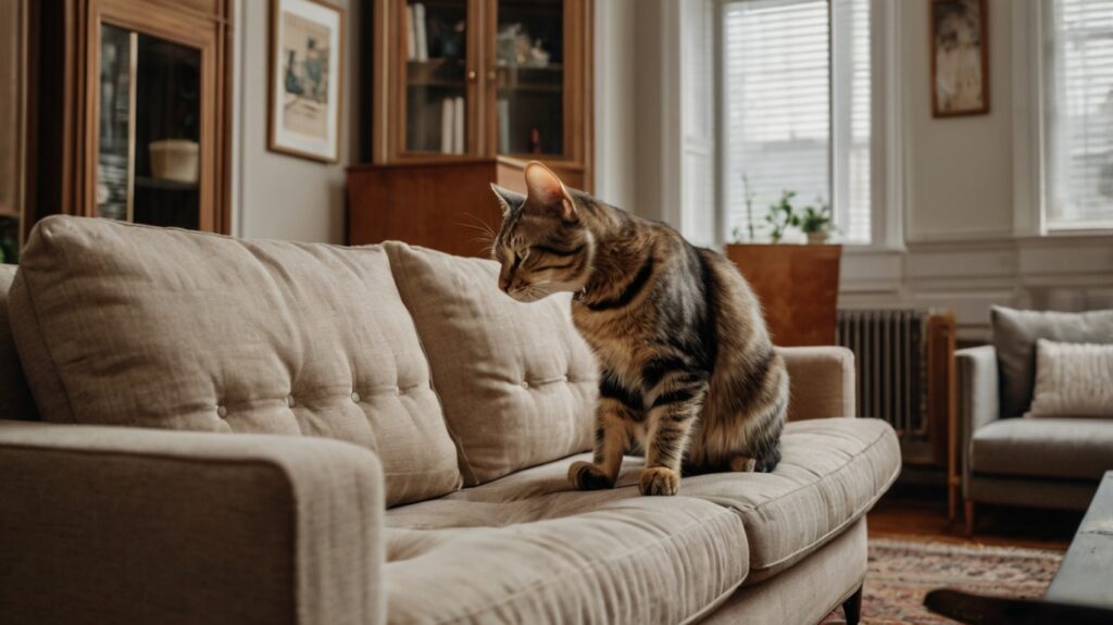 Katze kratzt an Möbeln – typisches Problem bei der Katzenerziehung.