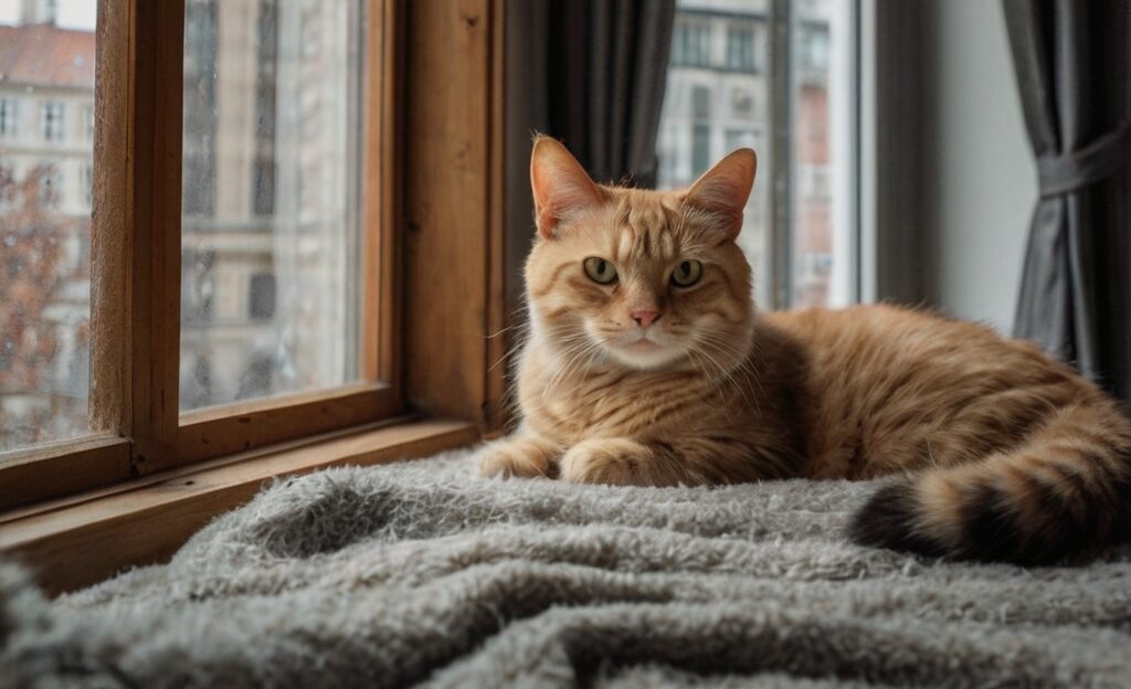 Katze liegt auf einer Decke